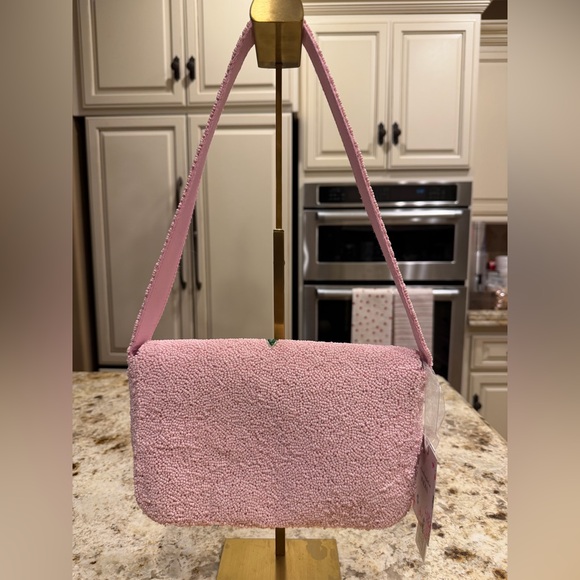 Handcrafted in India Pink Beaded bag with blue Floral design - Picture 2 of 6